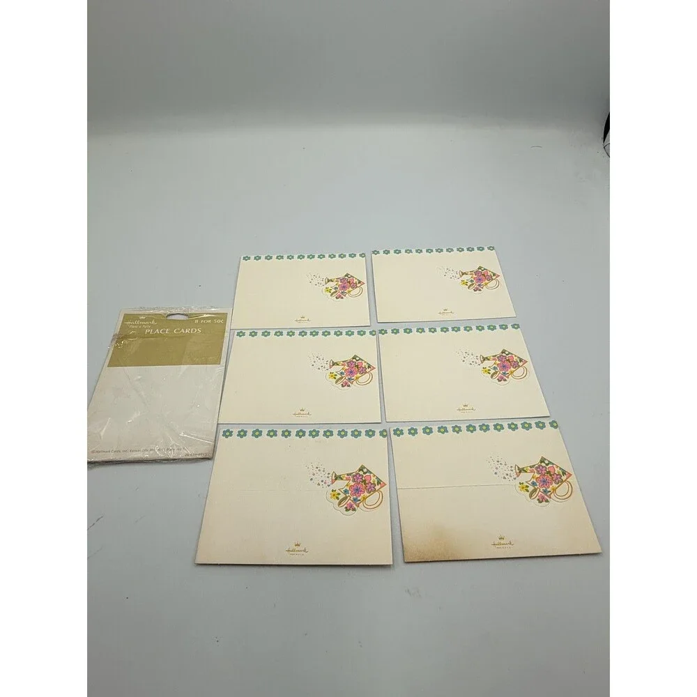 Vintage Hallmark Shower Place Cards Watering Can Floral Design 8 Count